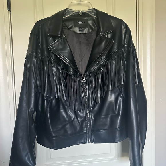 torrid Jackets & Blazers - Torrid Black faux Leather Fringe Jacket